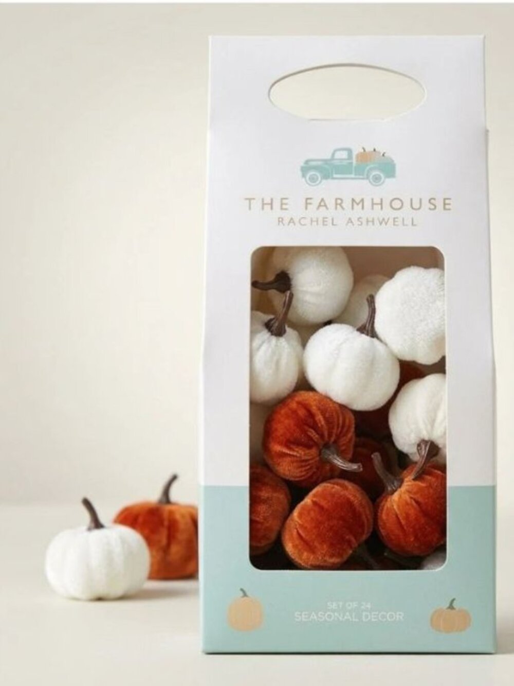 NIB SET 24 RACHEL ASHWELL THE FARMHOUSE PLUSH 1" ORANGE/WHITE PUMPKINS